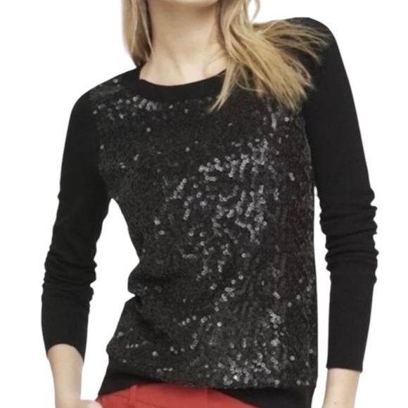 Express Black Sequin Embellished Lightweight Party Pullover Sweater Holiday Glam - Picture 3 of 16